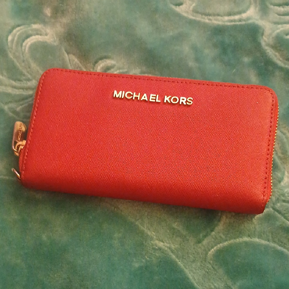 Micheal Kors Red Canvas Zip Wallet